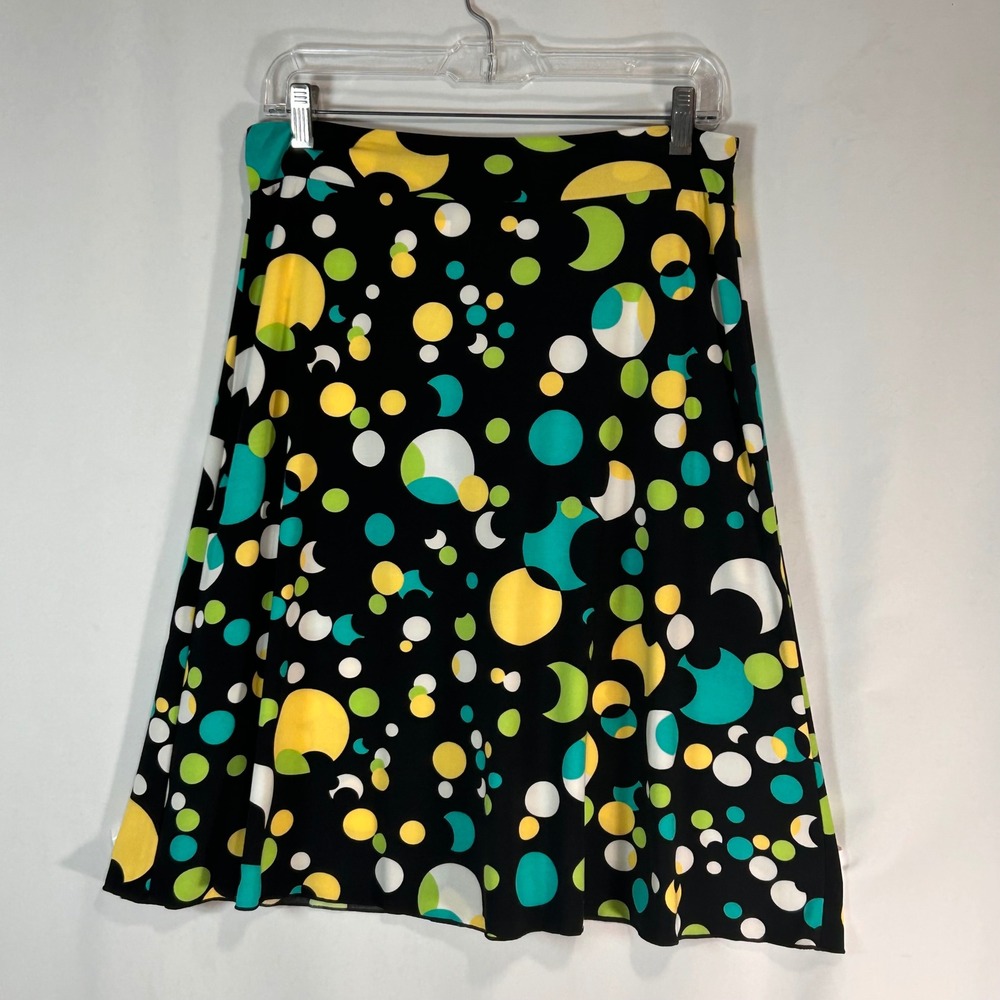 Cato Womens Polka Dot Moon Print A-Line Skirt Black Green Yellow Size M NWT